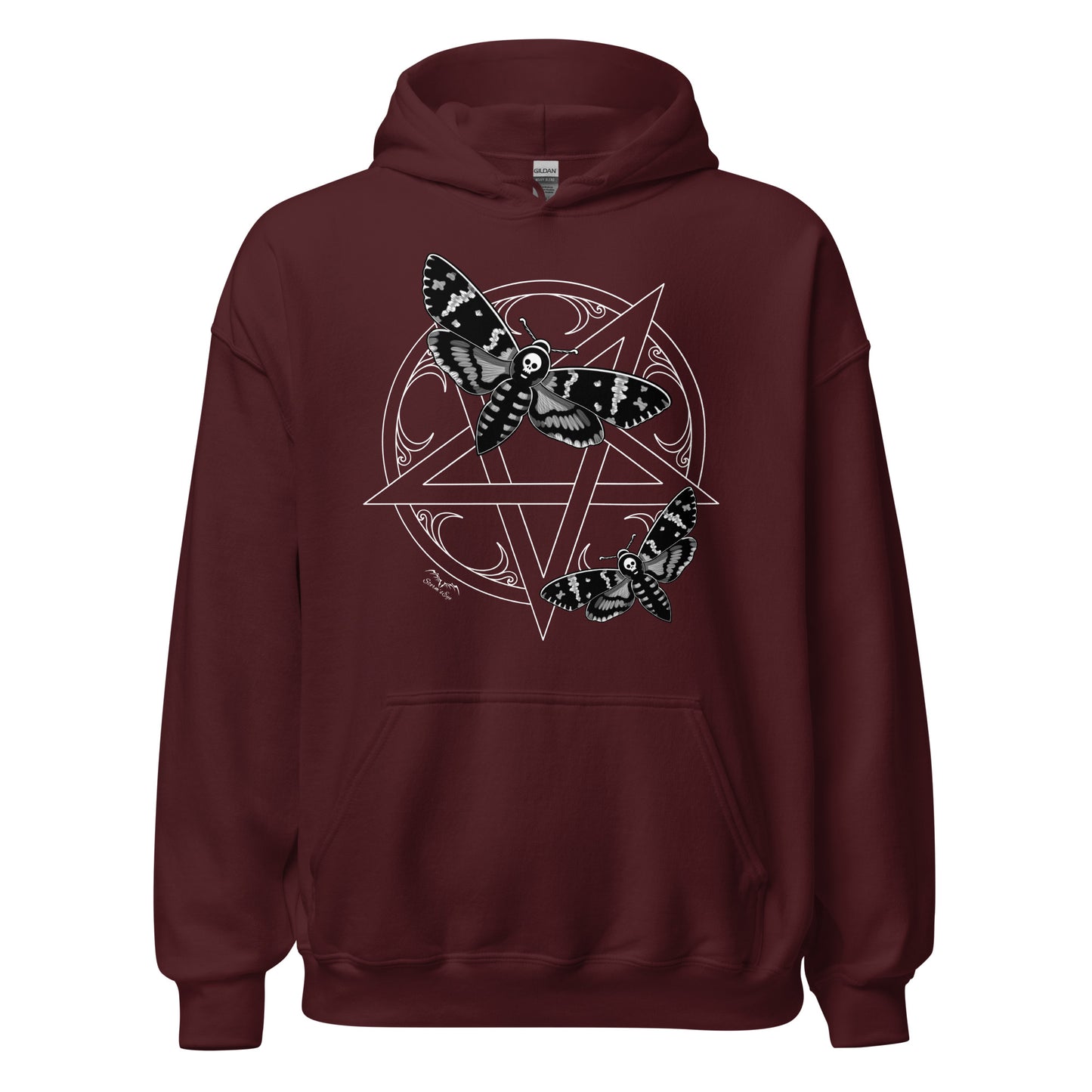 stormseye design deaths head moths hoodie flat view maroon