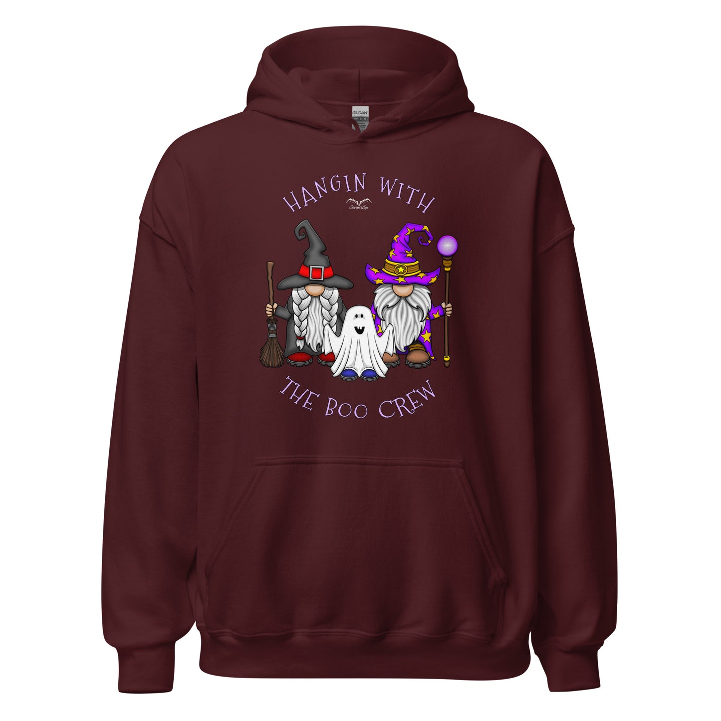 stormseye design boo crew halloween hoodie flat view maroon