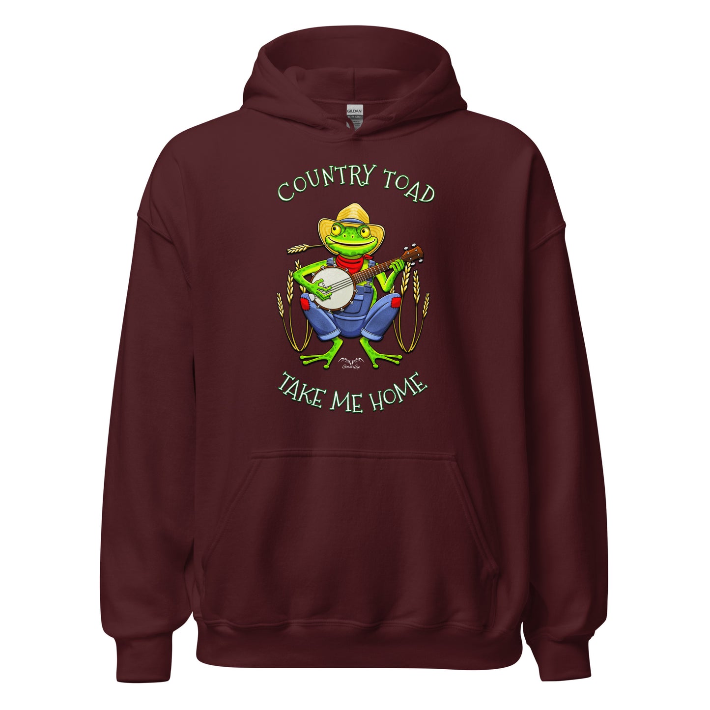 stormseye design country toad hoodie flat view maroon