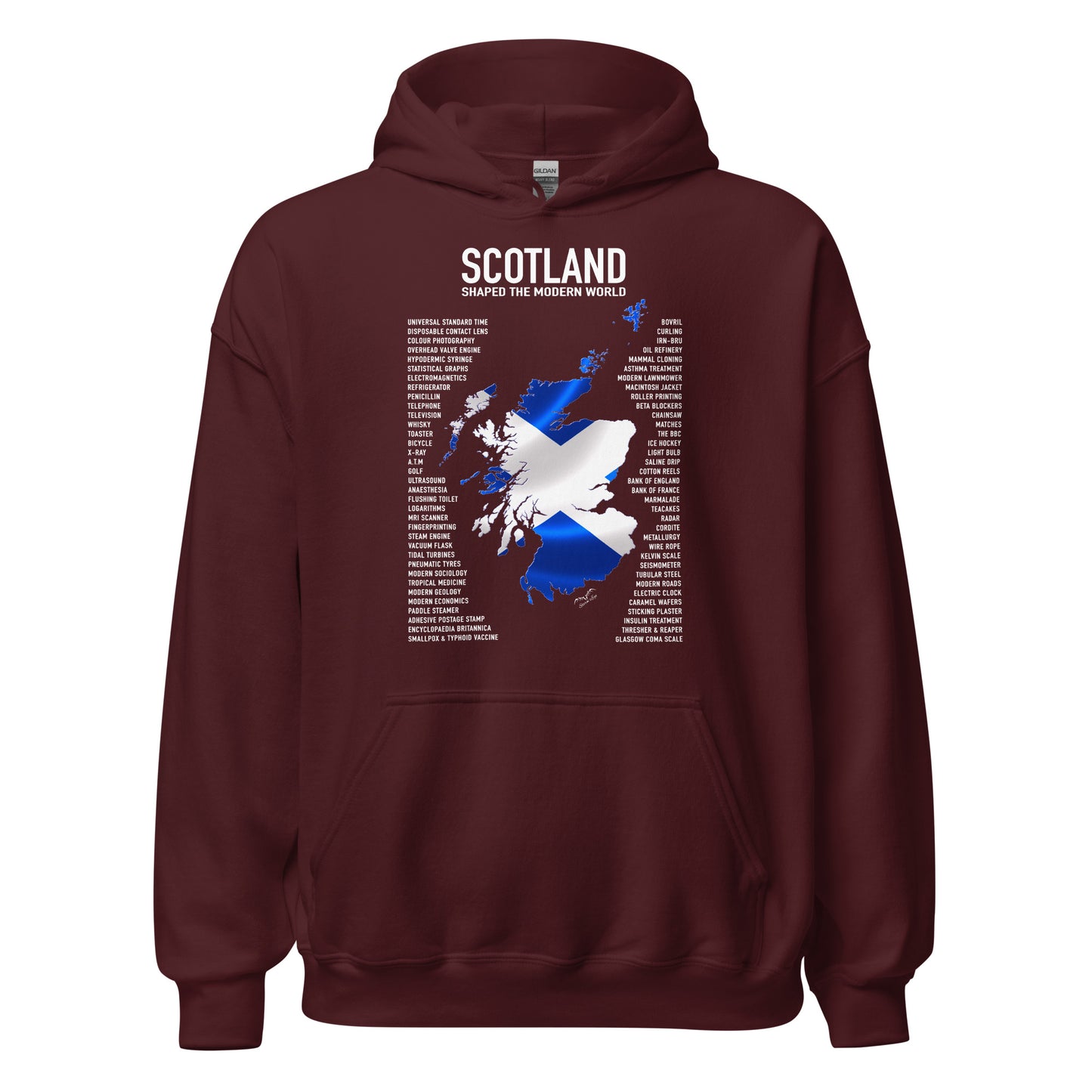 scotland inventions hoodie by Stormseye Design, wine red