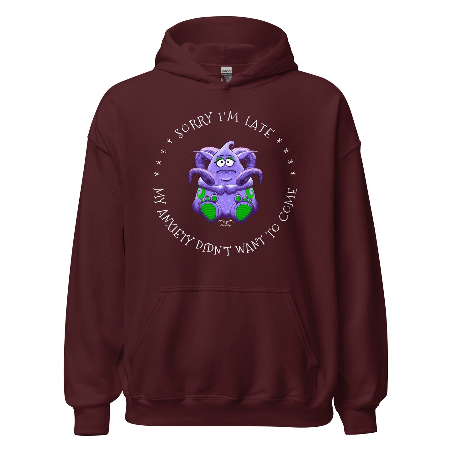 anxiety monster hoodie by stormseye design, wine red