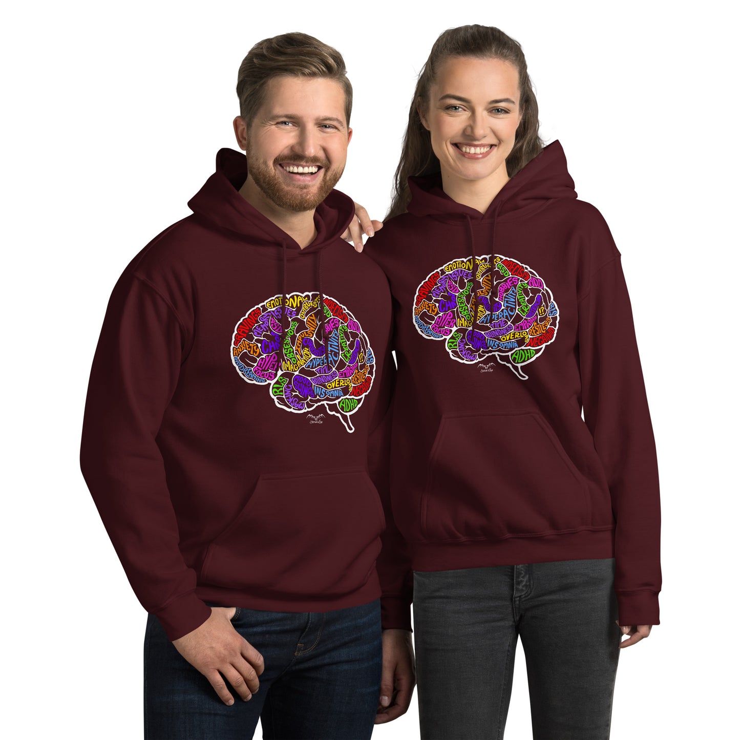 ADHD brain symptoms Hoodie by Stormseye Design wine red, modelled view