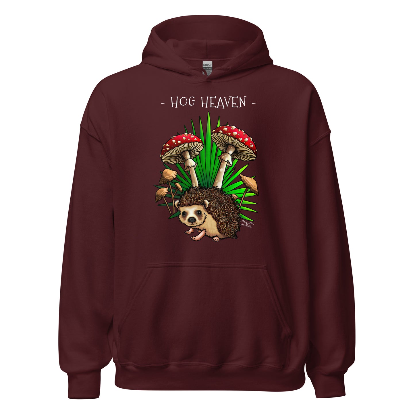 hog heaven hedgehog mushrooms hoodie by stormseye, wine red