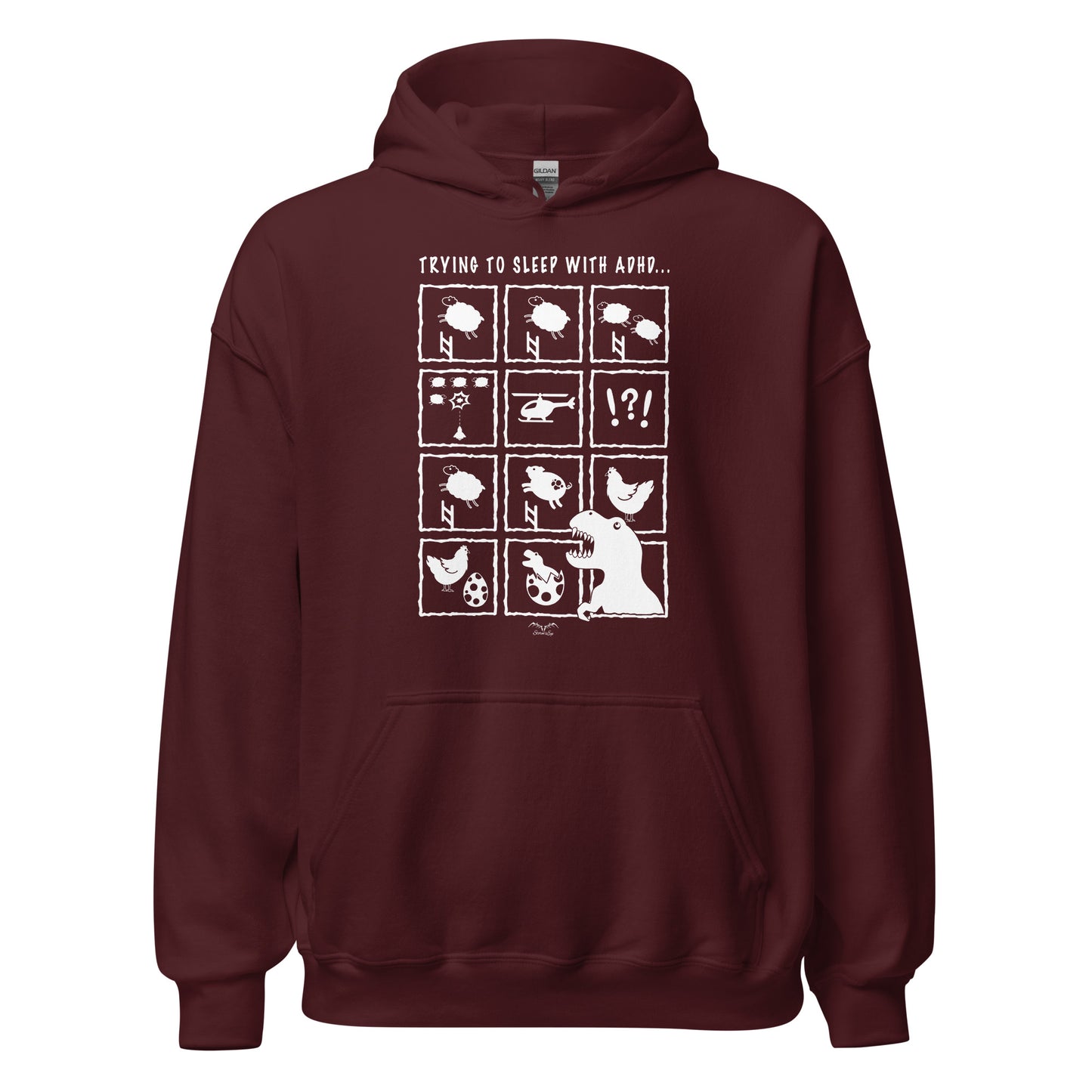 adhd insomnia hoodie by stormseye design, wine red