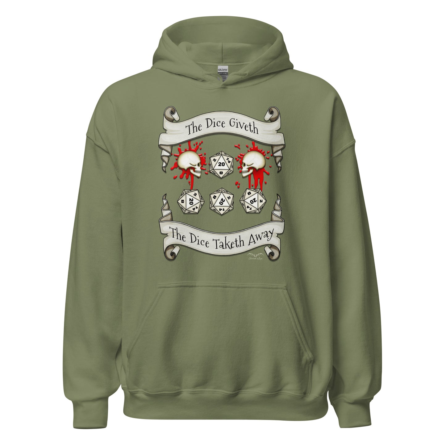 Dungeons And Dragons D20 Dice roll hoodie army green by stormseye design