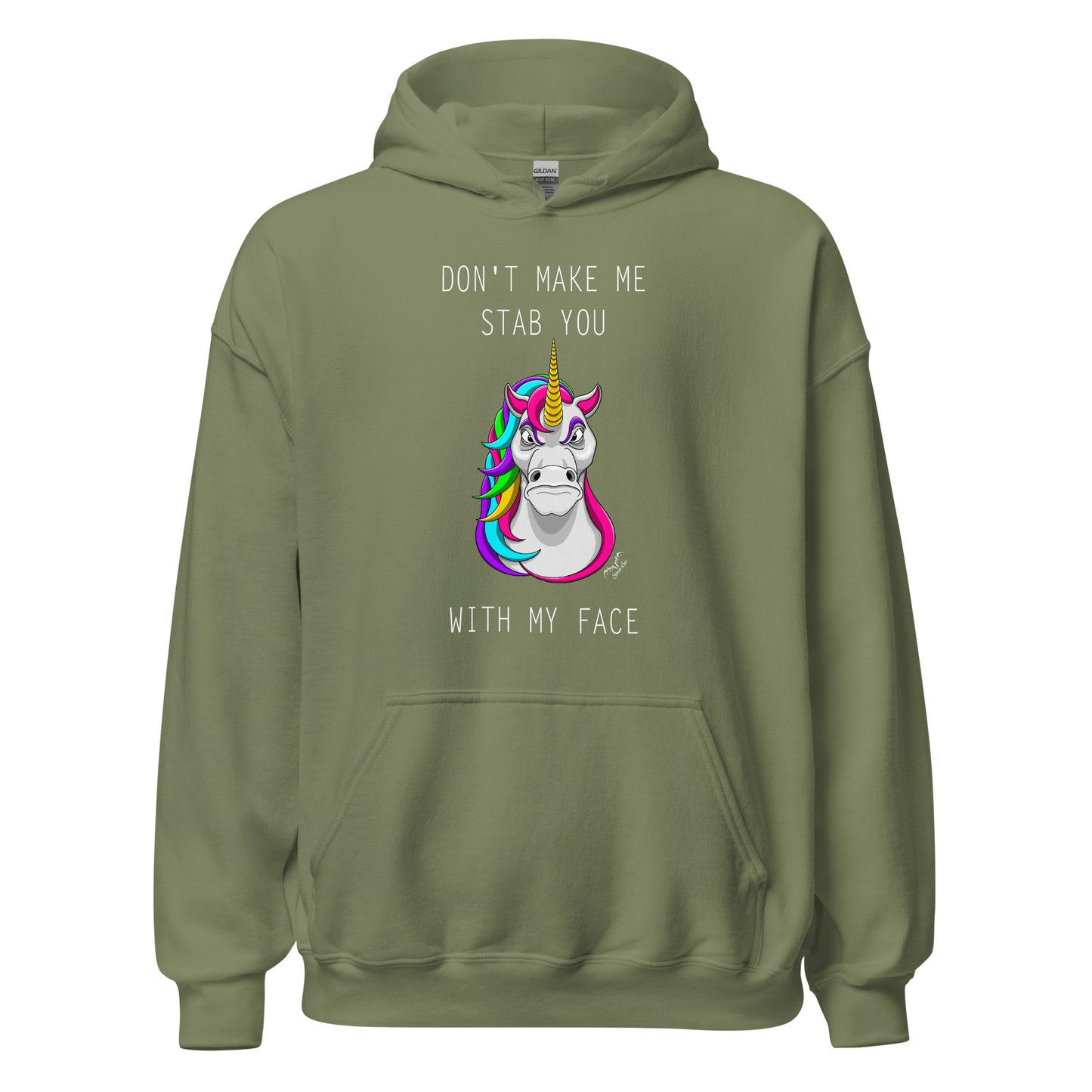 funny stabby unicorn hoodie army green by stormseye design