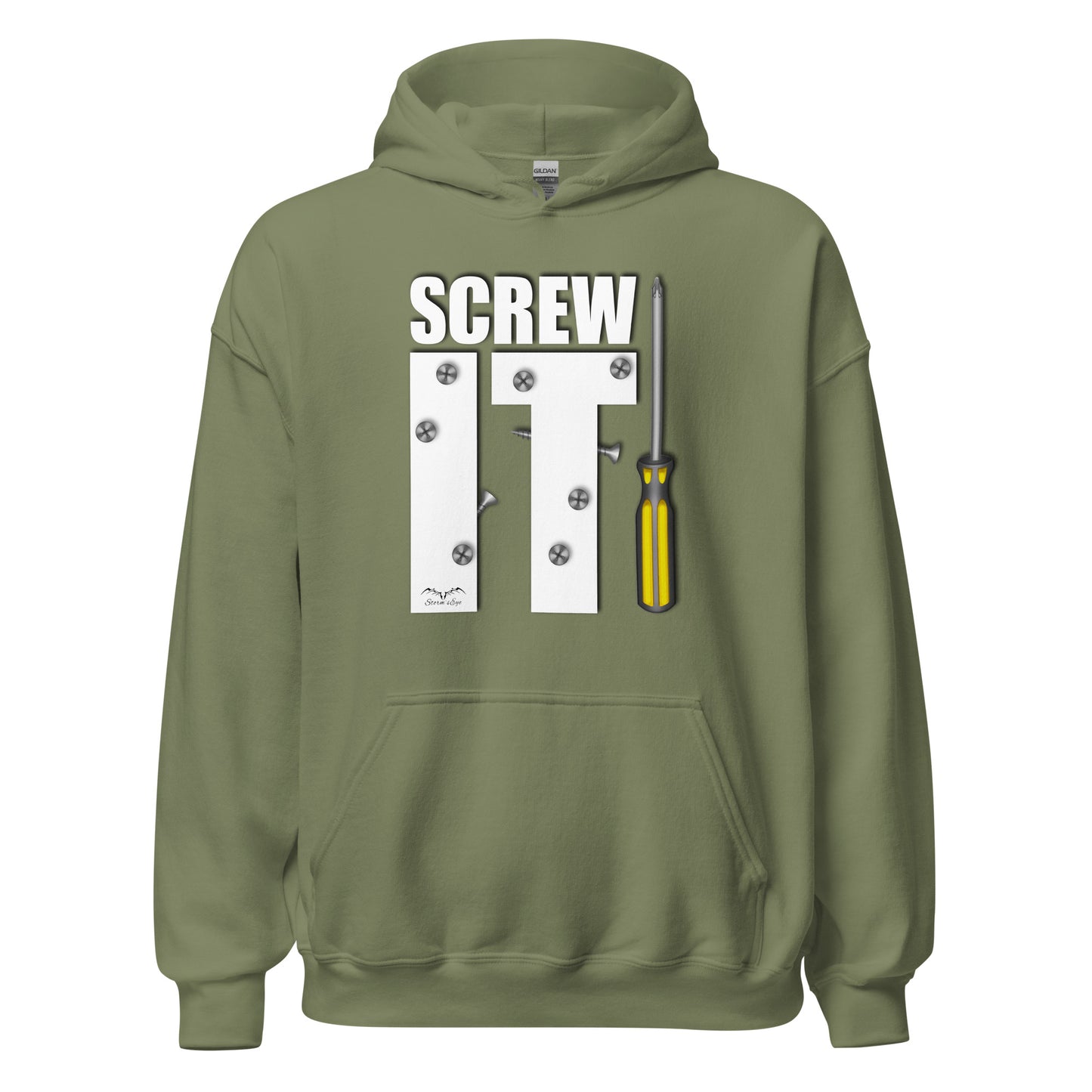 Funny Screw It DIY Lover hoodie, army green, by Stormseye Design
