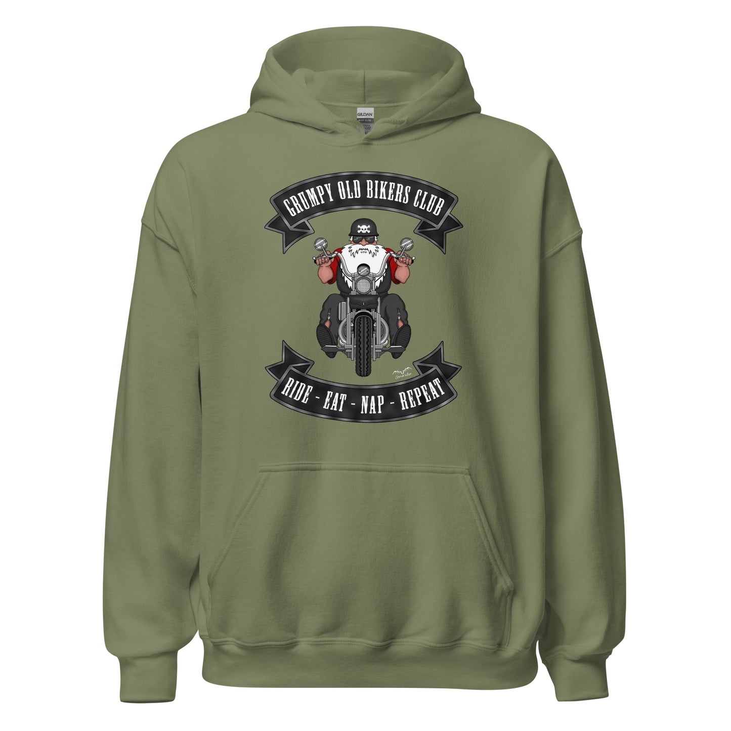 grumpy old biker hoodie army green by stormseye design