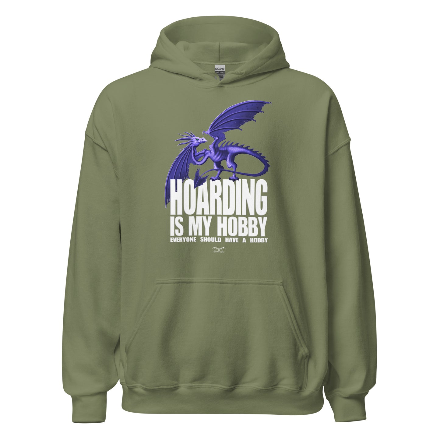 hoarding is my hobby dragon hoodie, army green, by Stormseye Design
