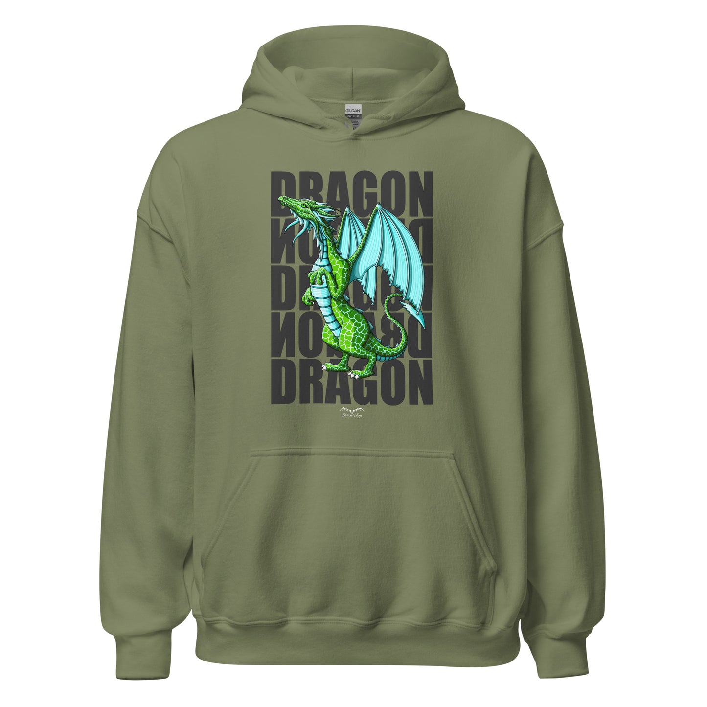 green dragon fantasy hoodie, army green, by stormseye design