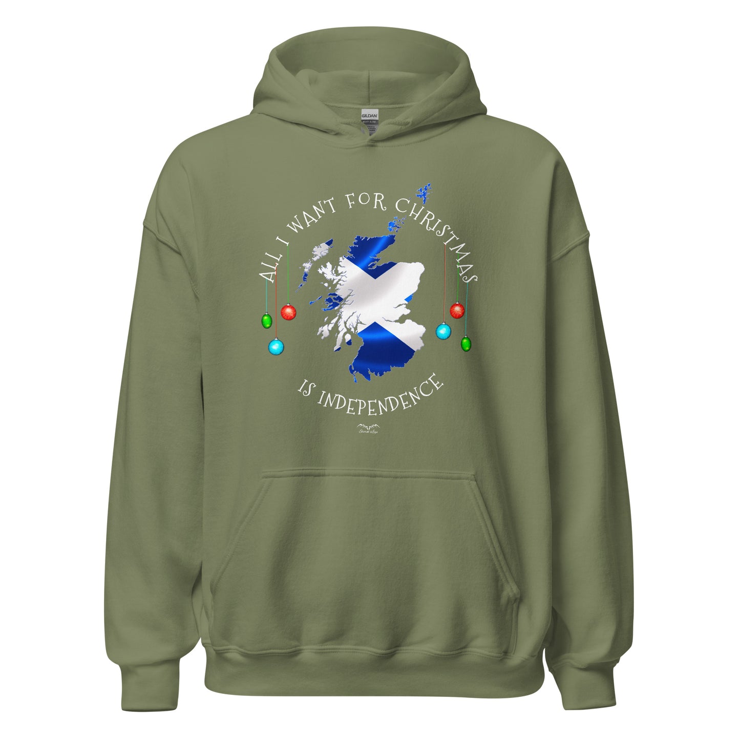 stormseye design christmas scottish independence hoodie flat view army green