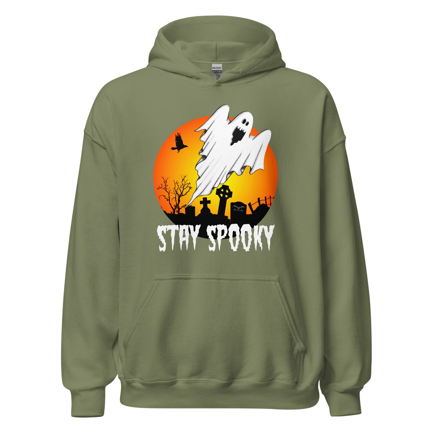 stormseye design stay spooky halloween hoodie flat view army green