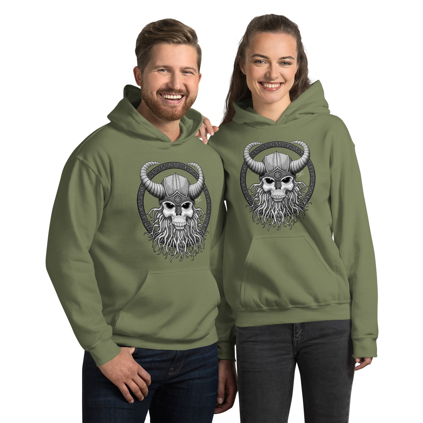 Viking Skull Hoodie | Nordic Runes Pullover | Fantasy Sweater | 8 Colours