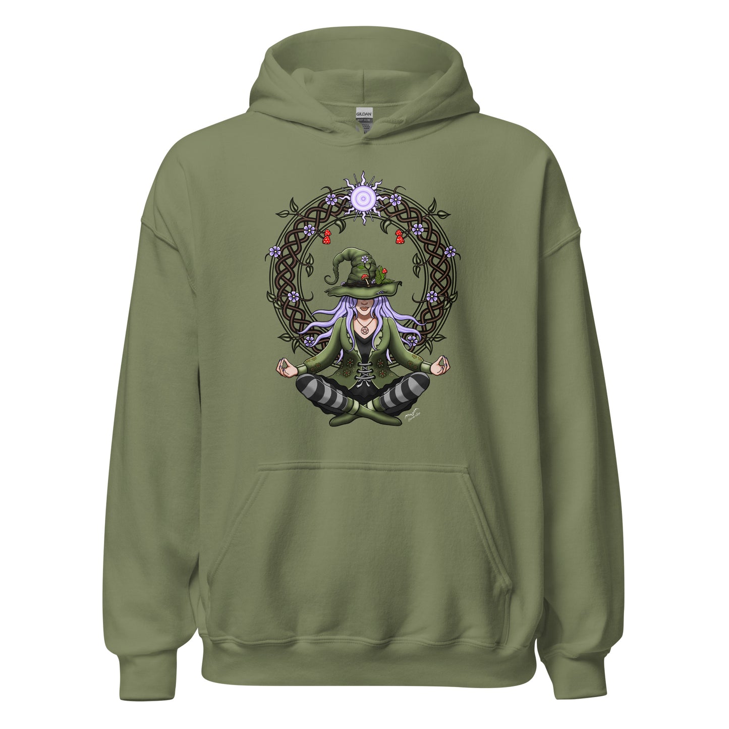 stormseye design hedge witch hoodie flat view army green