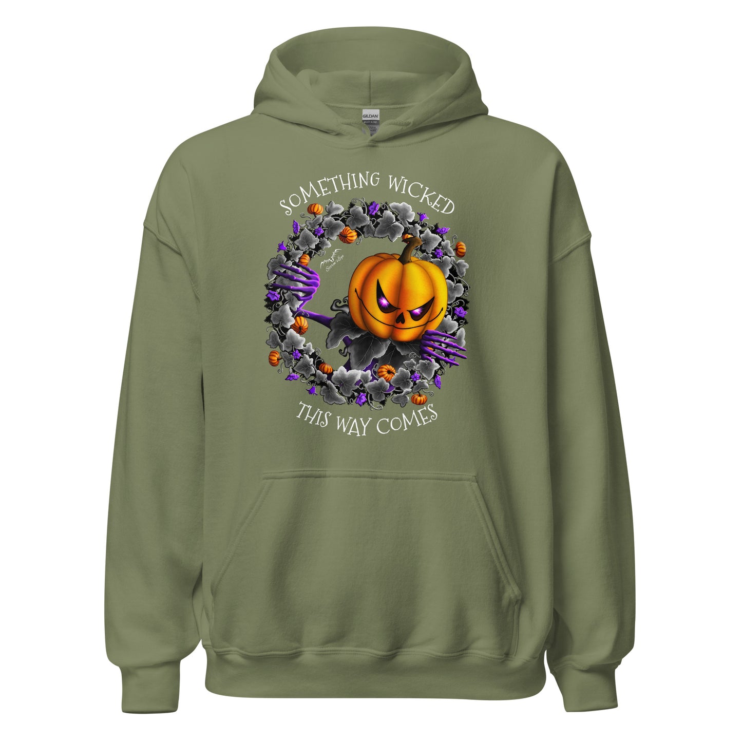 stormseye design pumpkin king halloween hoodie flat view army green