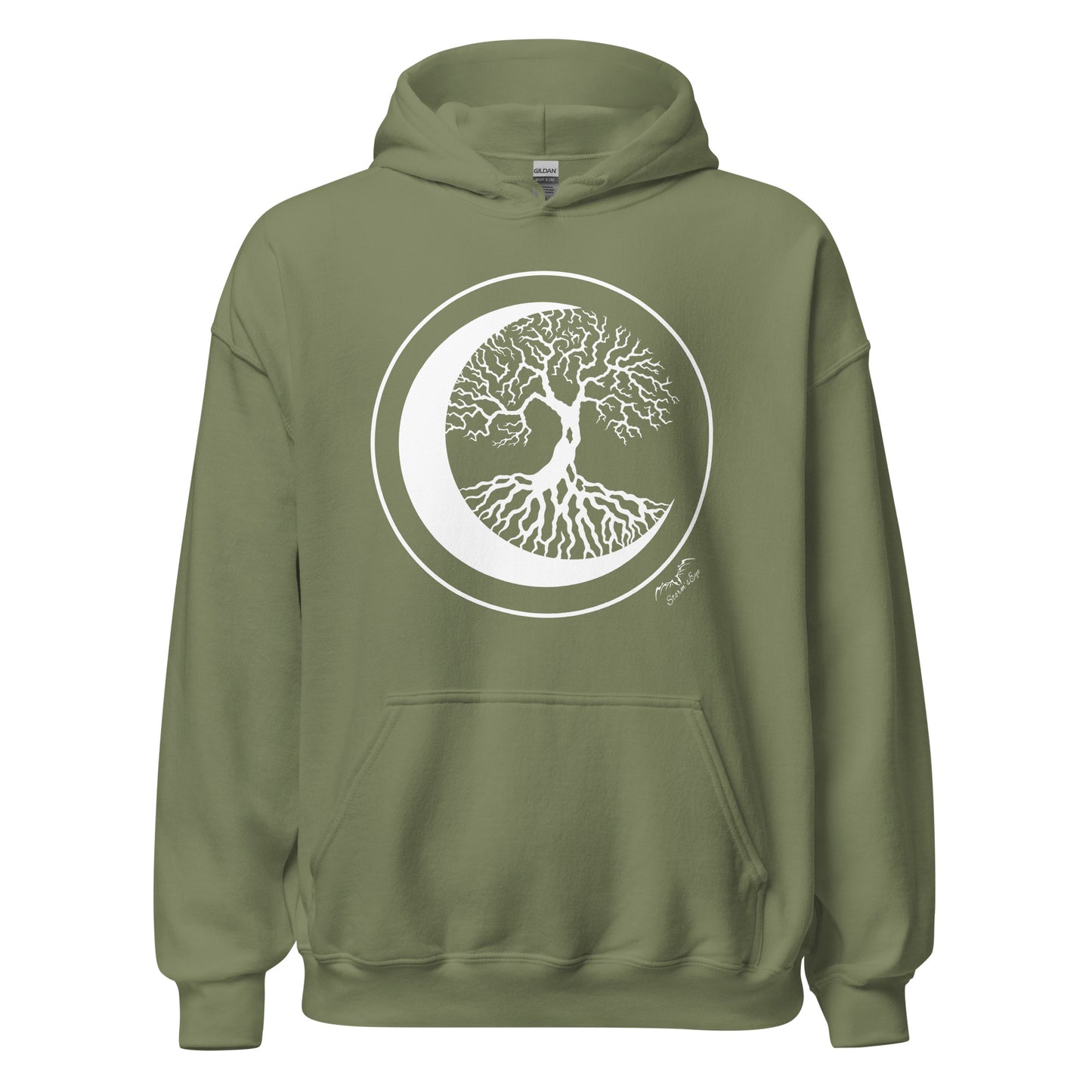 stormseye design witching hour 2 tree of life hoodie flat view army green