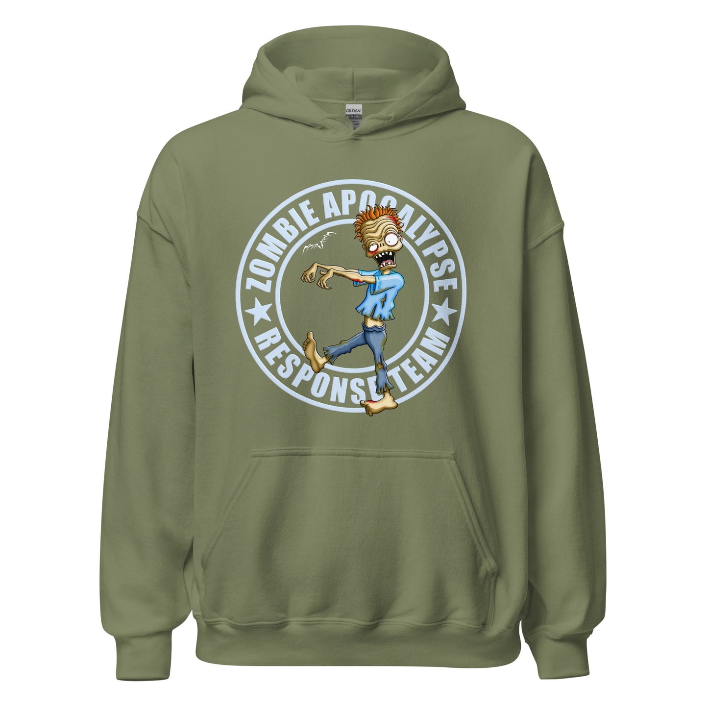 stormseye design zombie apocalypse colour hoodie, flat view army green