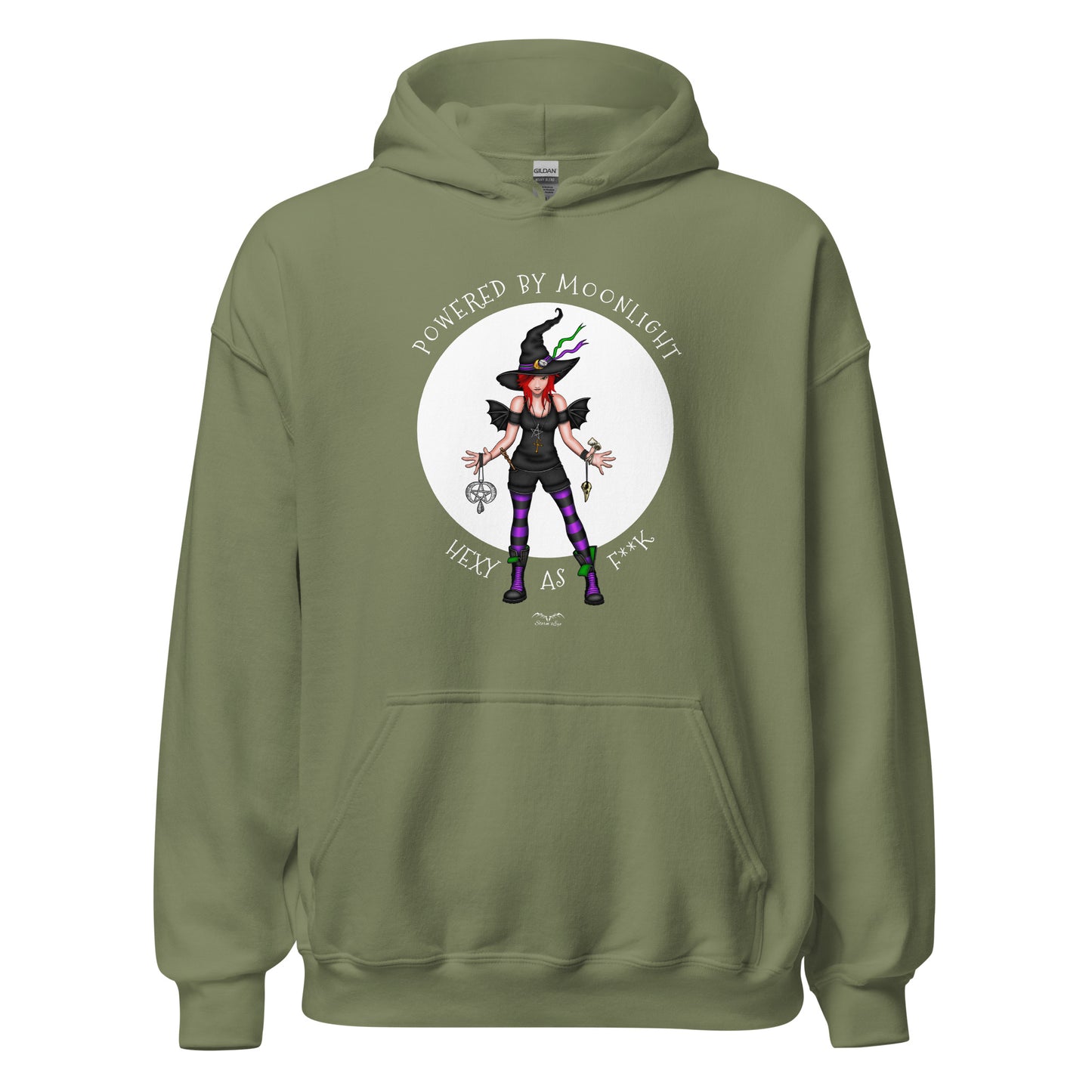 stormseye design hexy witch hoodie flat view army green