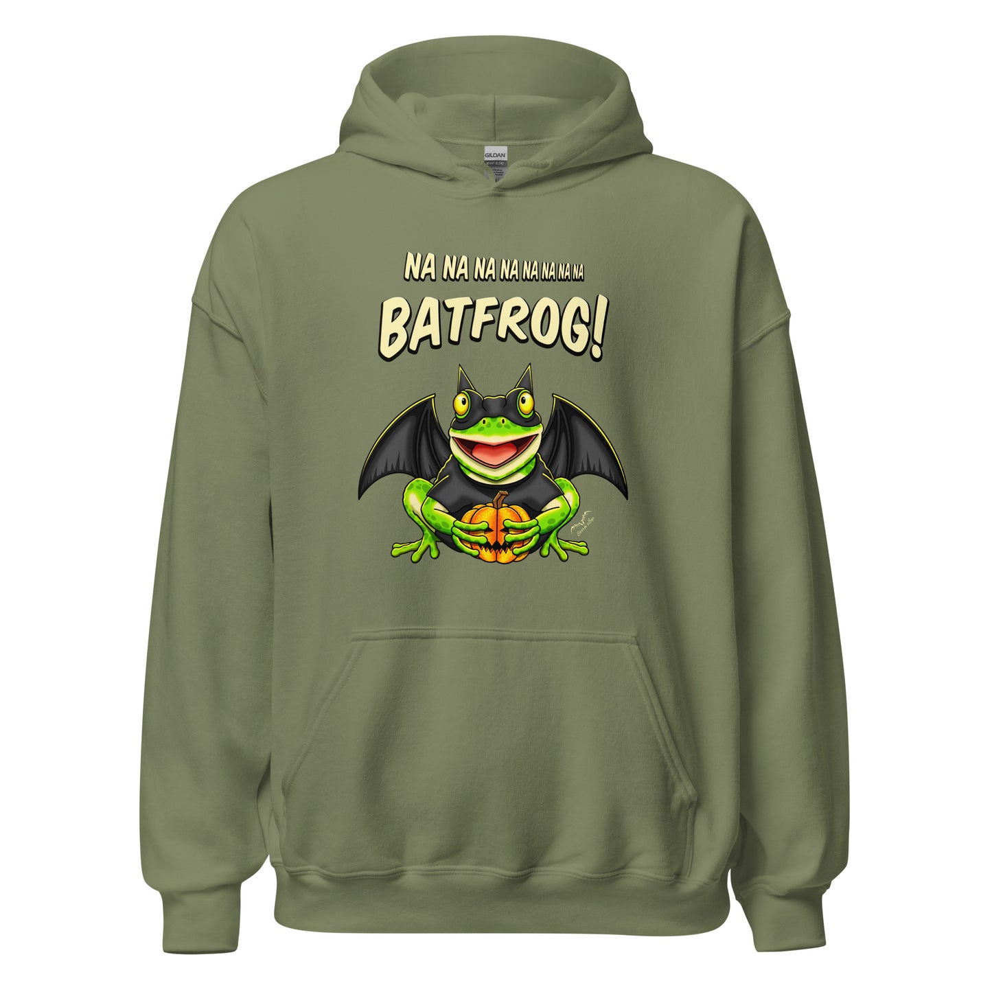 stormseye design batfrog halloween hoodie flat view army green