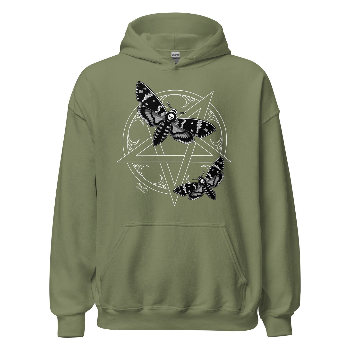 stormseye design deaths head moths hoodie flat view army green