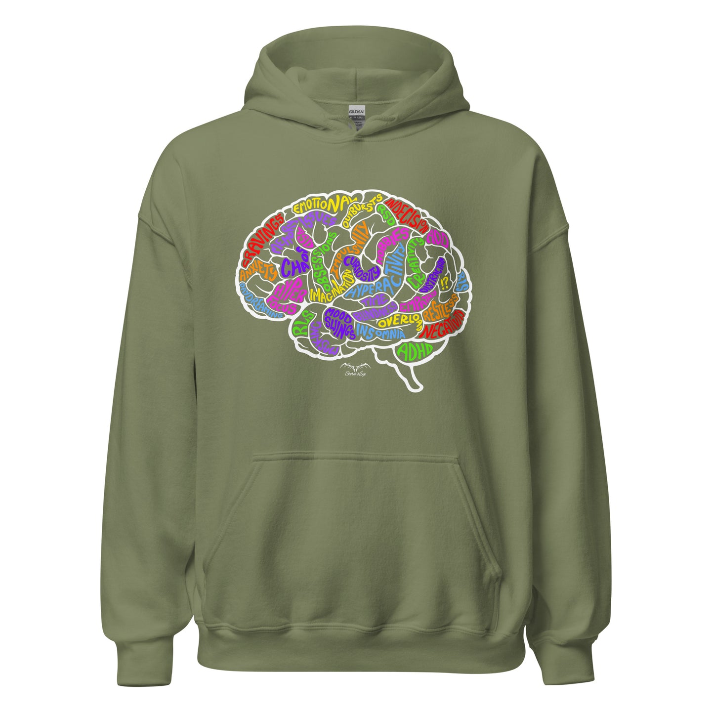 ADHD brain symptoms Hoodie by Stormseye Design army green