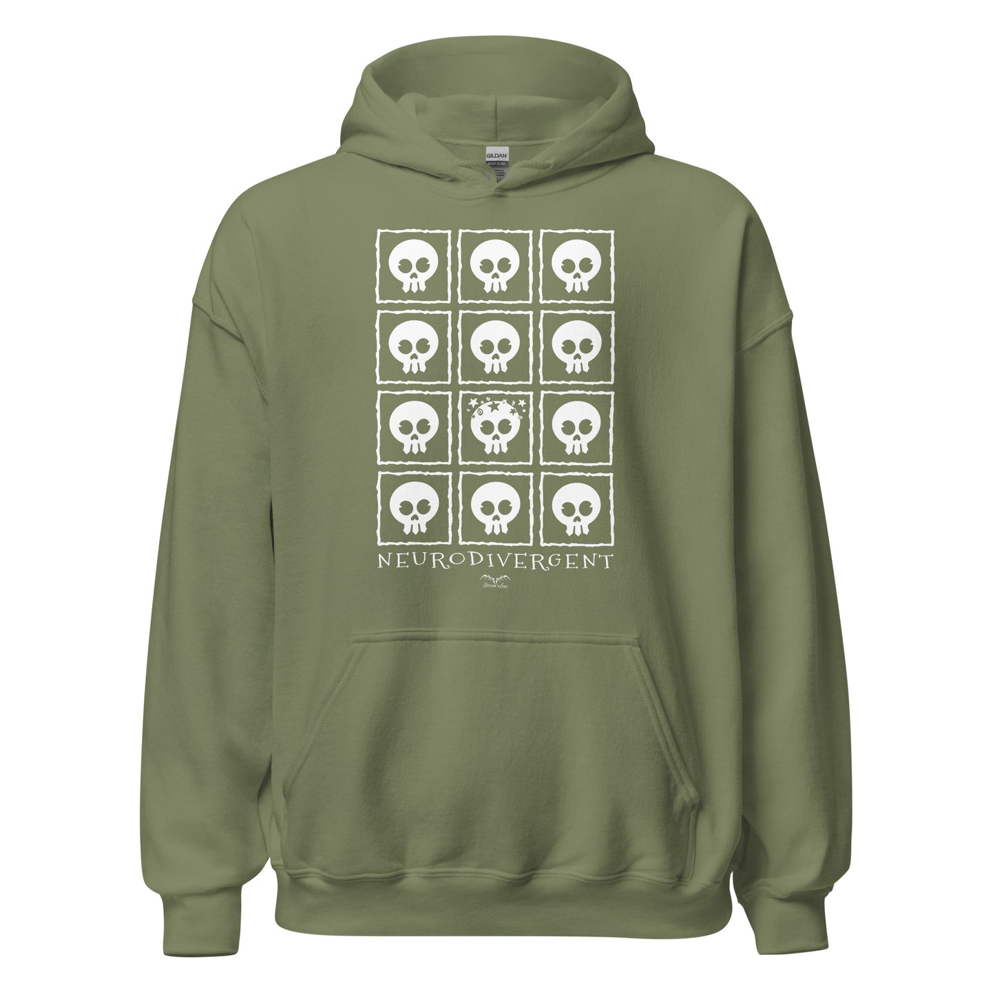 Neurodivergent Skulls Hoodie by Stormseye Design army green