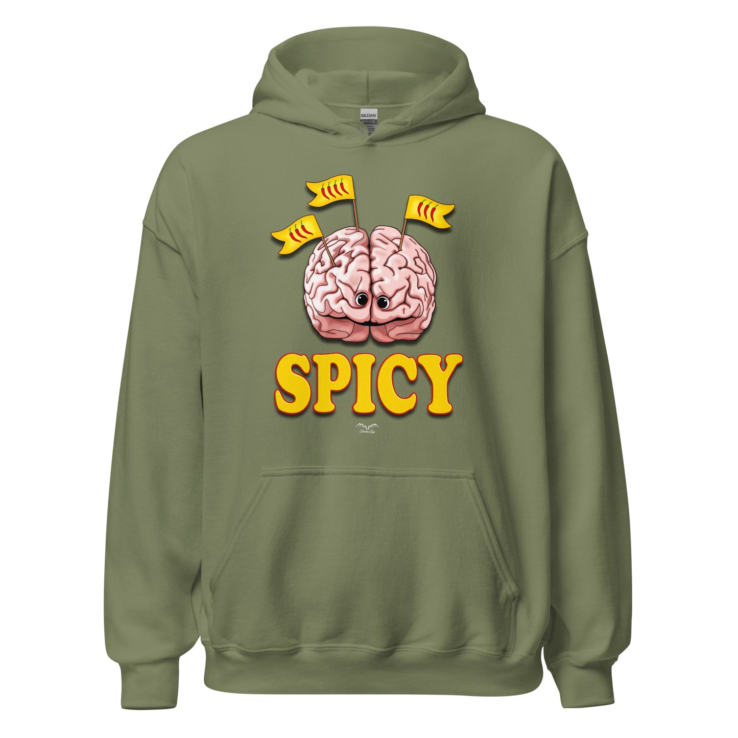 spicy brain hoodie by stormseye design army green