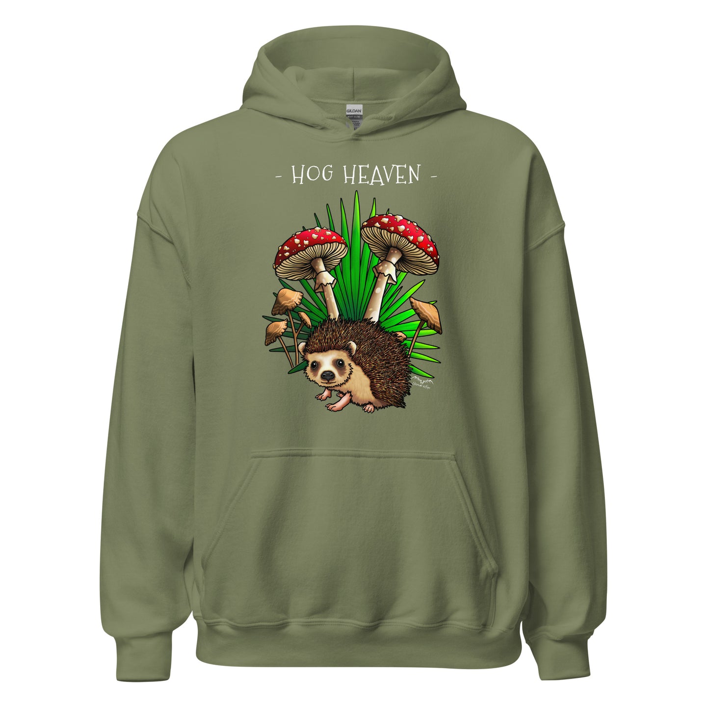 hog heaven hedgehog mushrooms hoodie by stormseye, army green