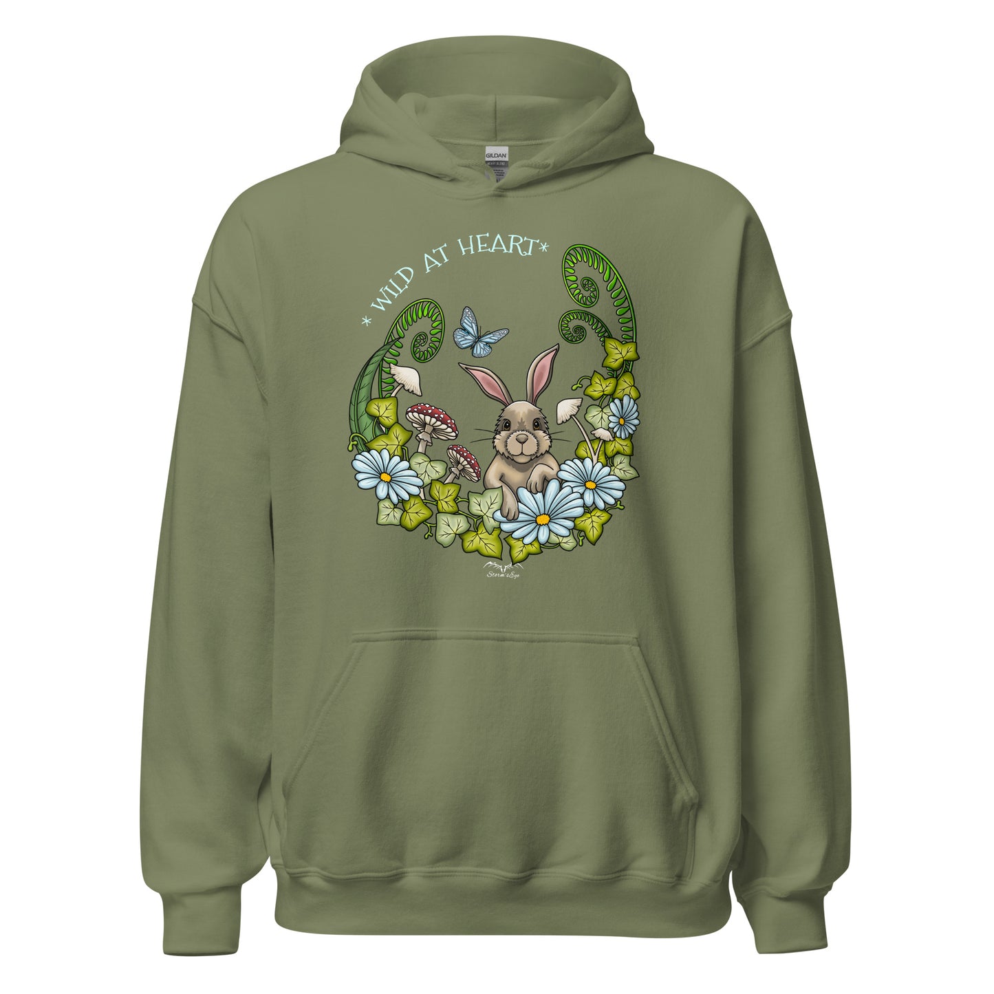 wild at heart rabbit hoodie by stormseye design, army green