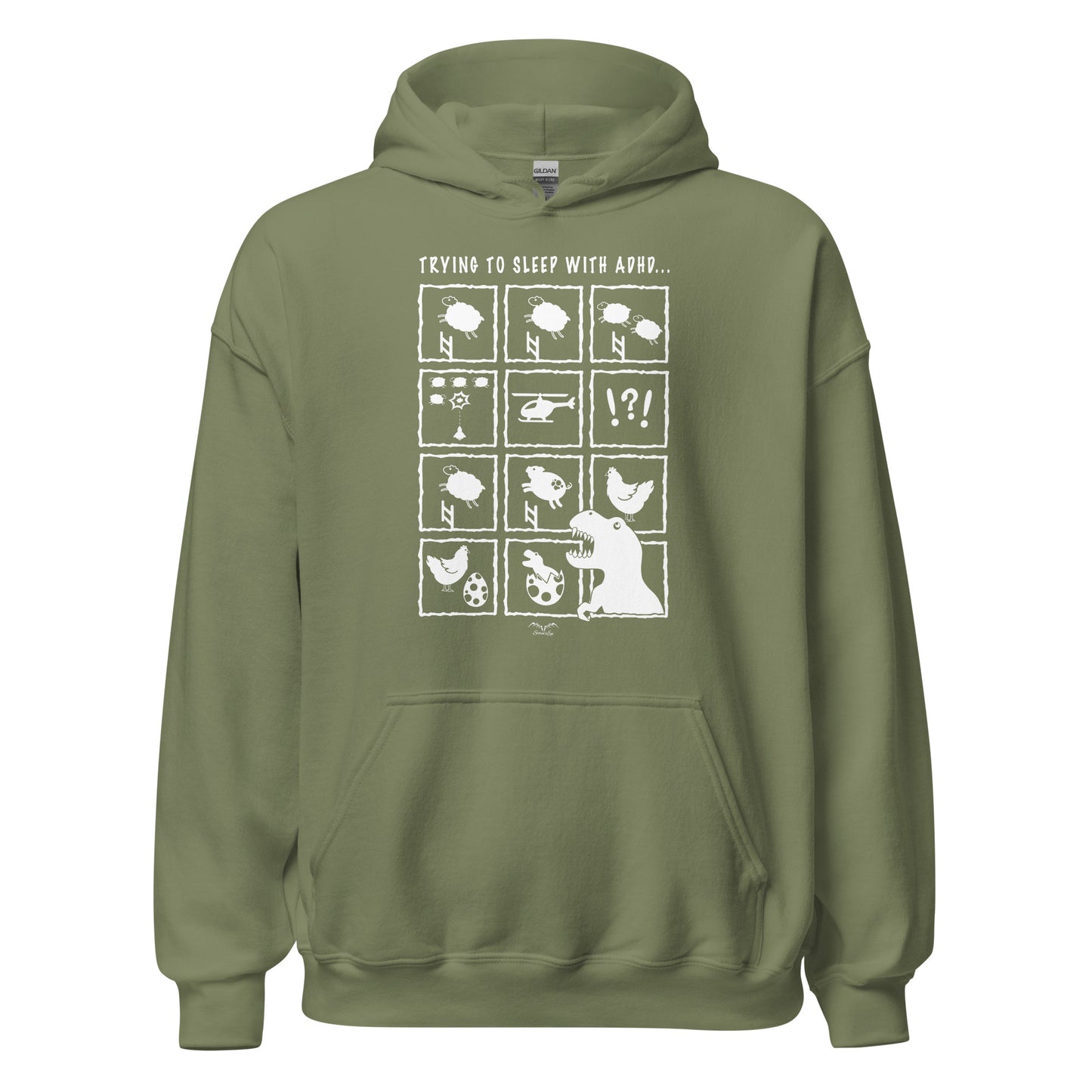 adhd insomnia hoodie by stormseye design, army green