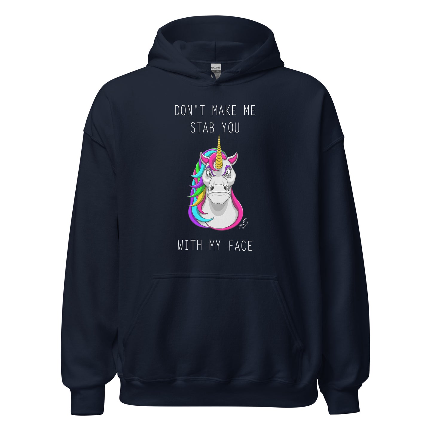 funny stabby unicorn hoodie navy blue by stormseye design