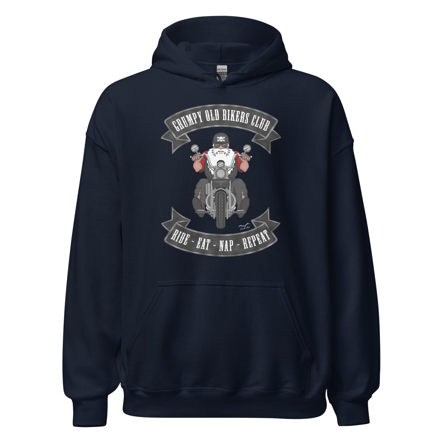 grumpy old biker hoodie navy blue by stormseye design