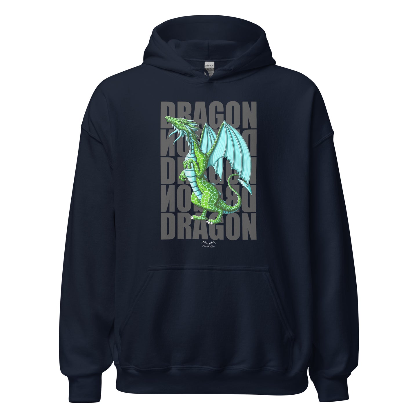green dragon fantasy hoodie, navy blue, by stormseye design