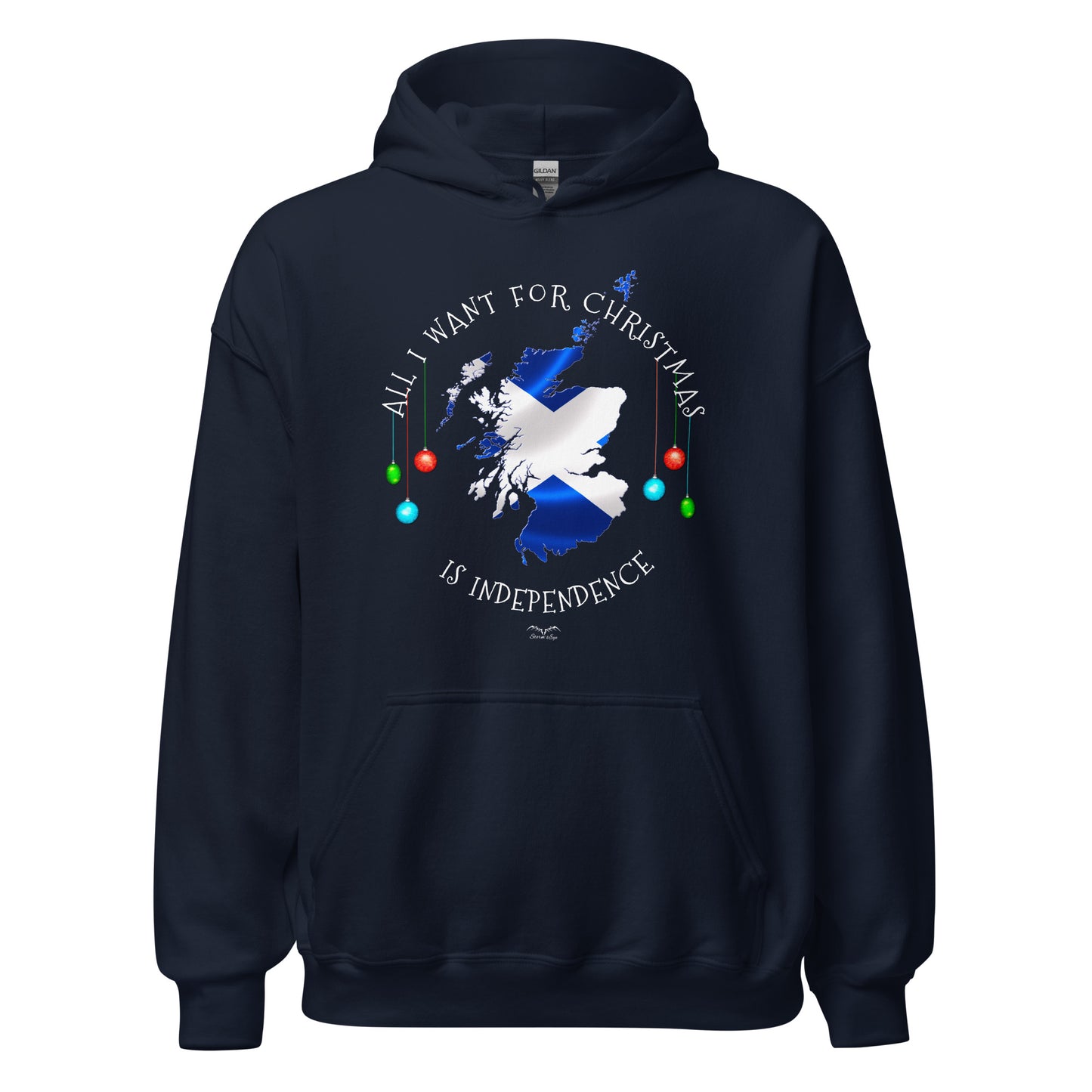 stormseye design christmas scottish independence hoodie flat view navy blue