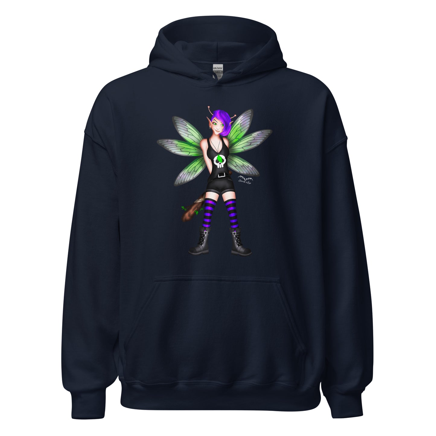 stormseye design rocker fairy fink hoodie flat view navy blue