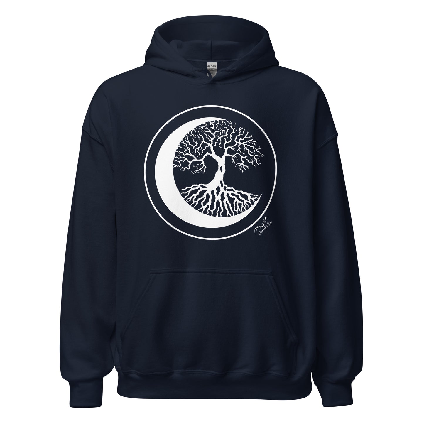 stormseye design witching hour 2 tree of life hoodie flat view navy blue
