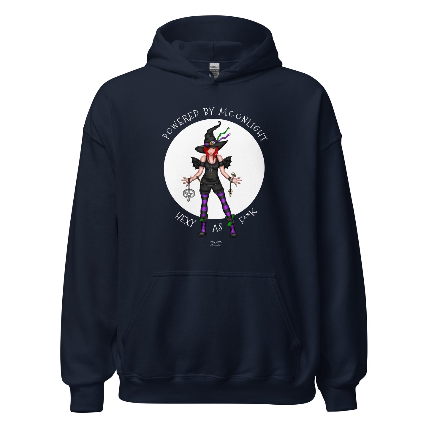 stormseye design hexy witch hoodie flat view navy blue