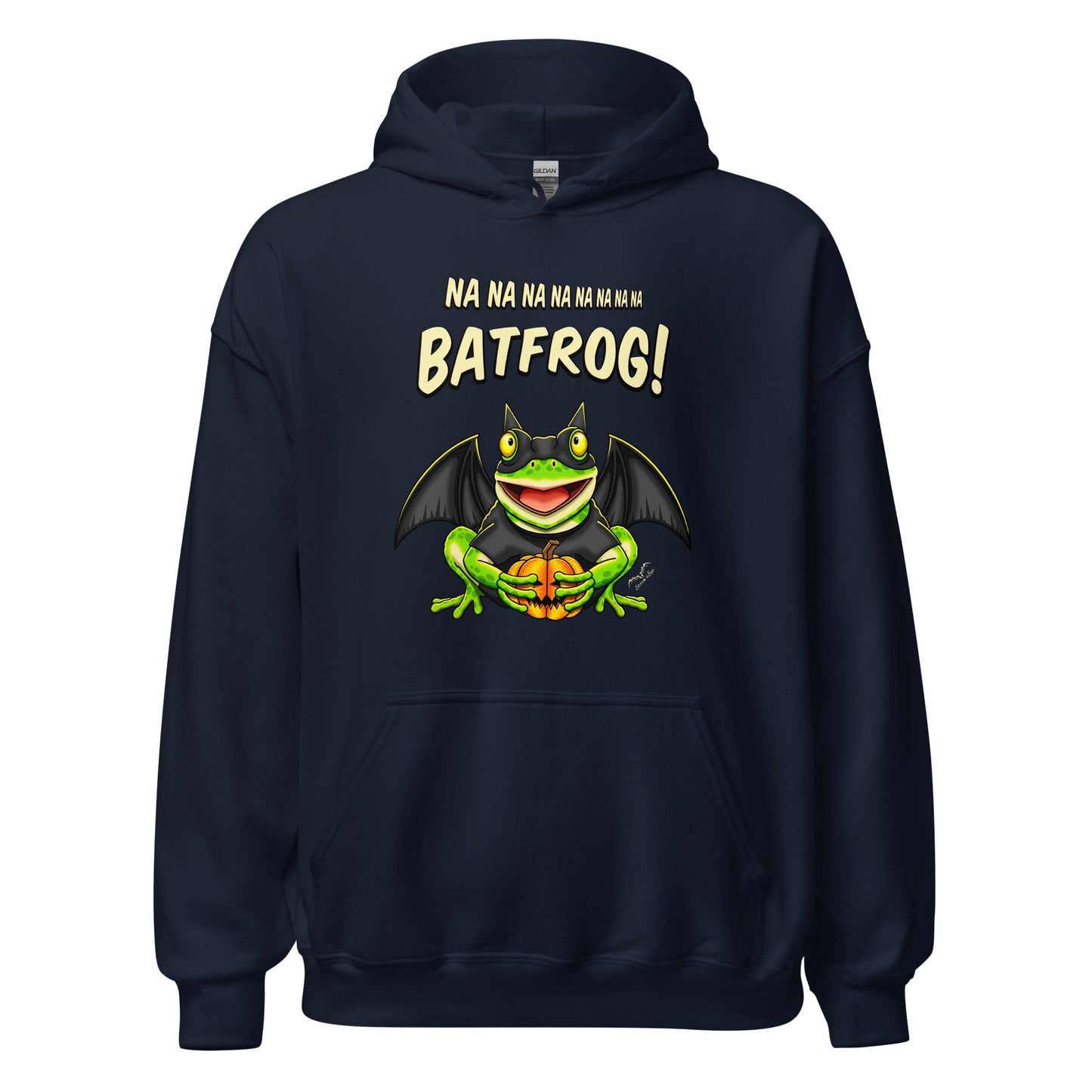 stormseye design batfrog halloween hoodie flat view navy blue