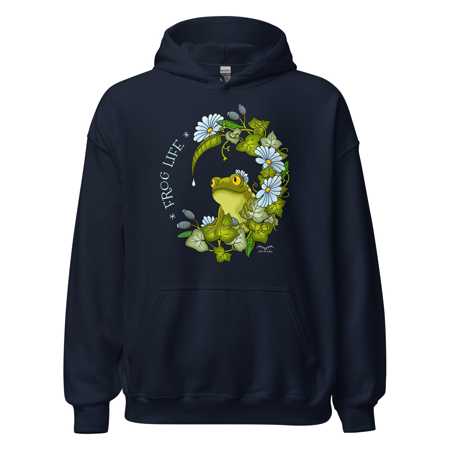 stormseye design frog life hoodie flat view navy blue