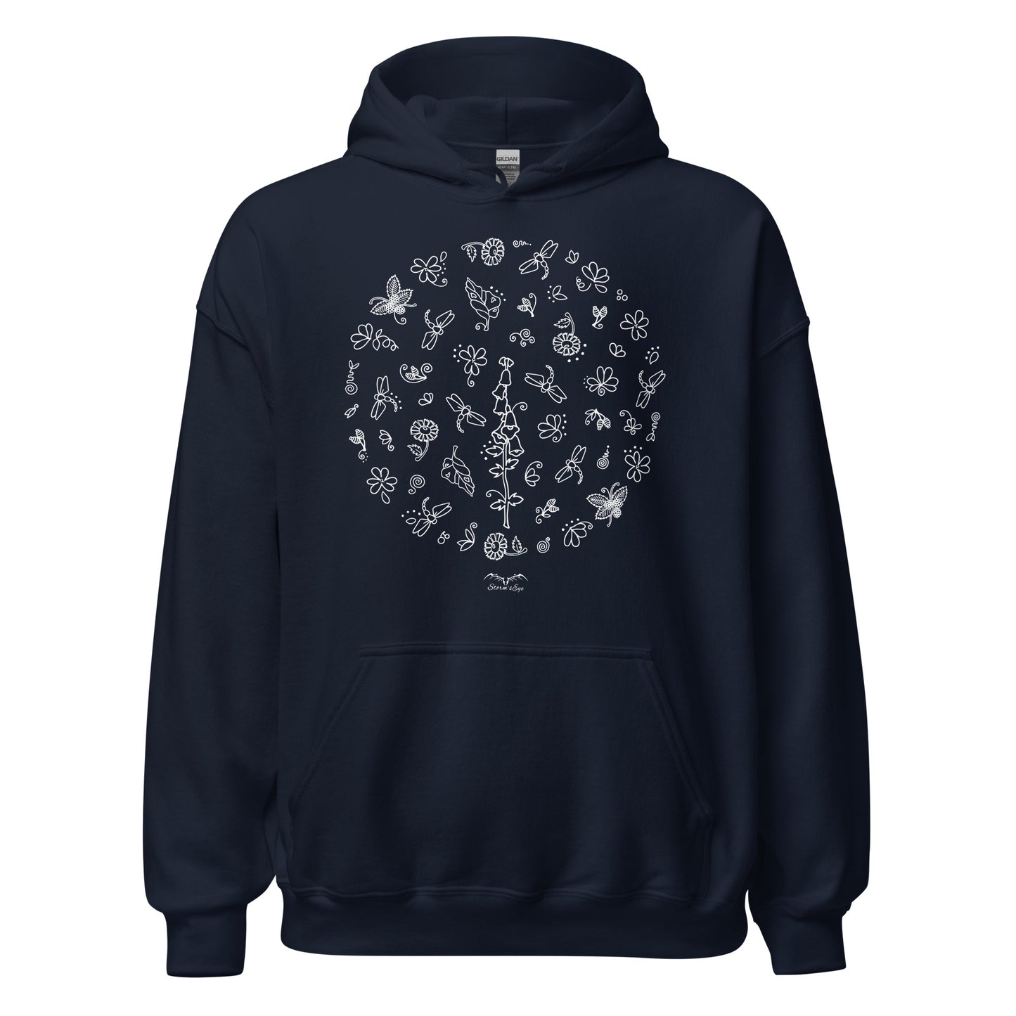 Pretty Dragonflies hoodie by Stormseye, navy blue