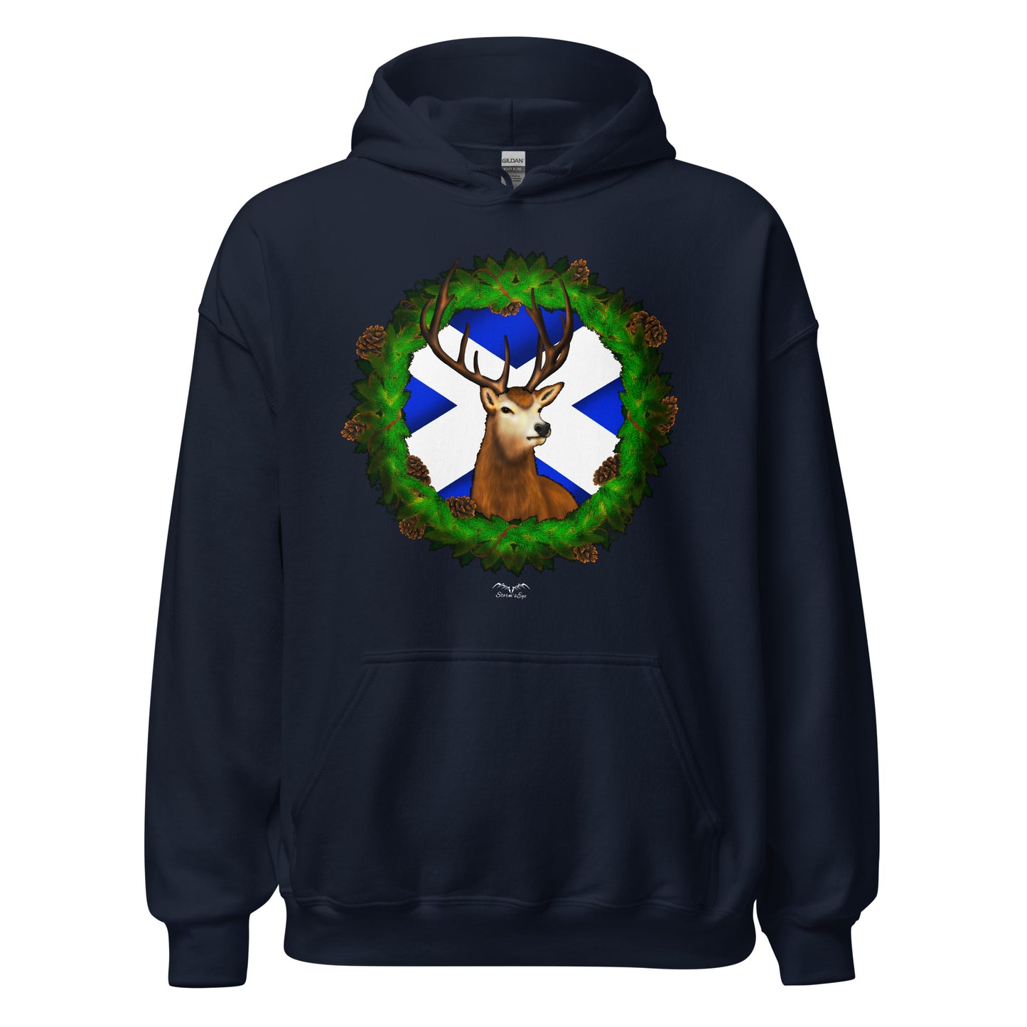 stag and saltire scotland Hoodie by Stormseye Design, navy blue