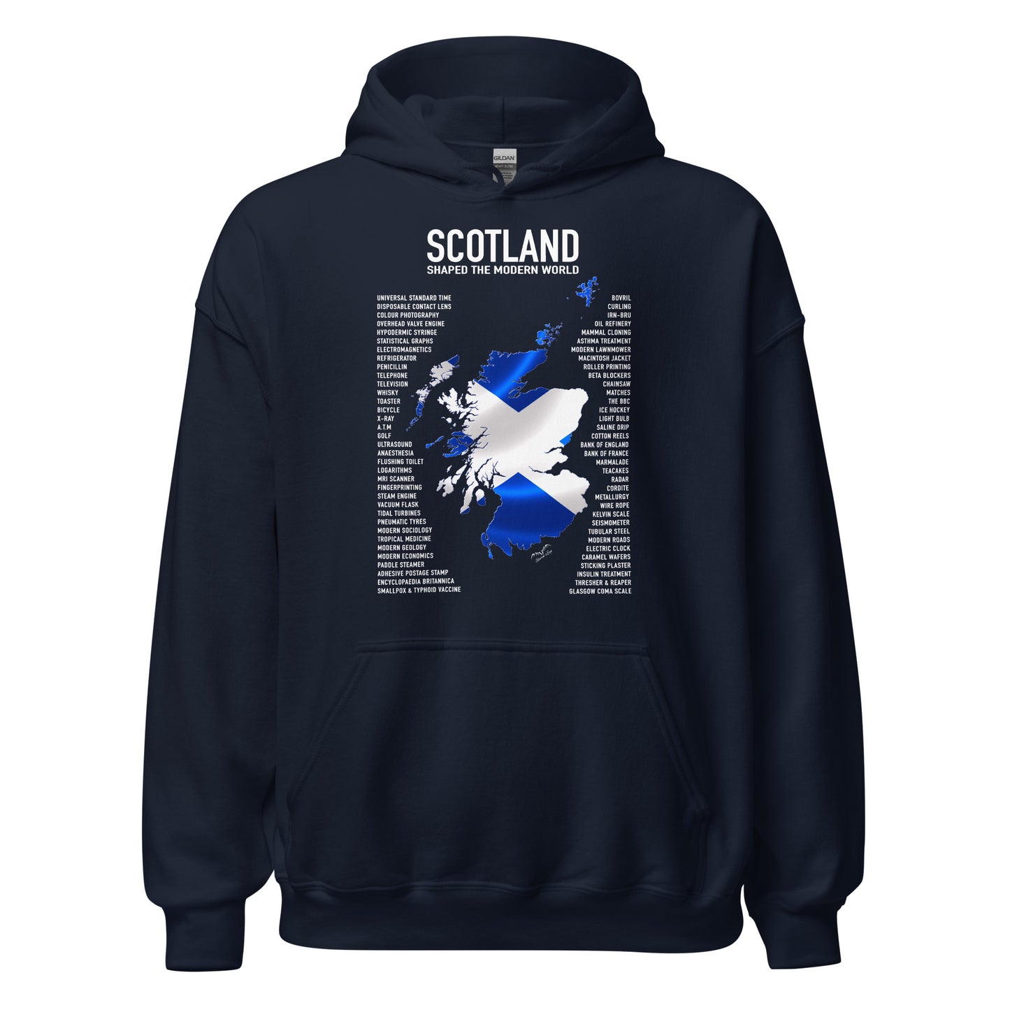 scotland inventions hoodie by Stormseye Design, navy blue