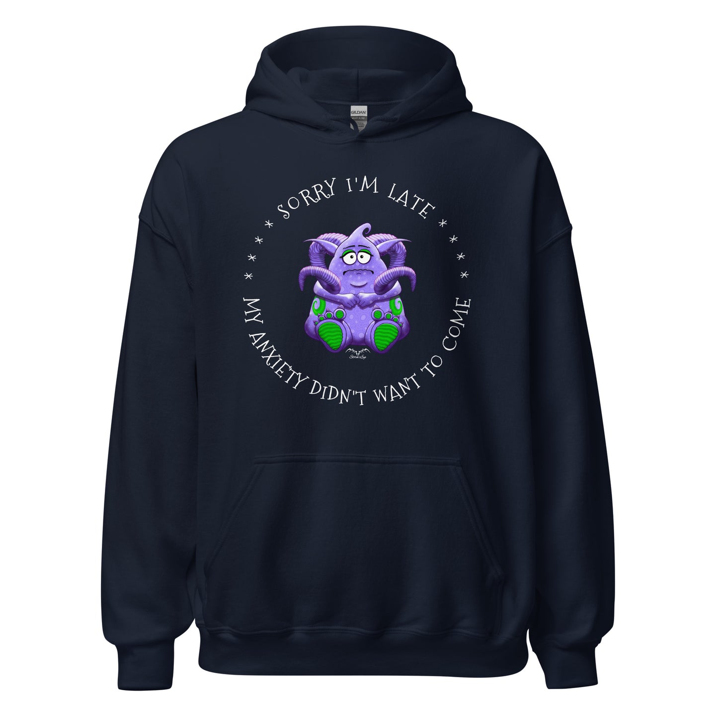 anxiety monster hoodie by stormseye design, navy blue