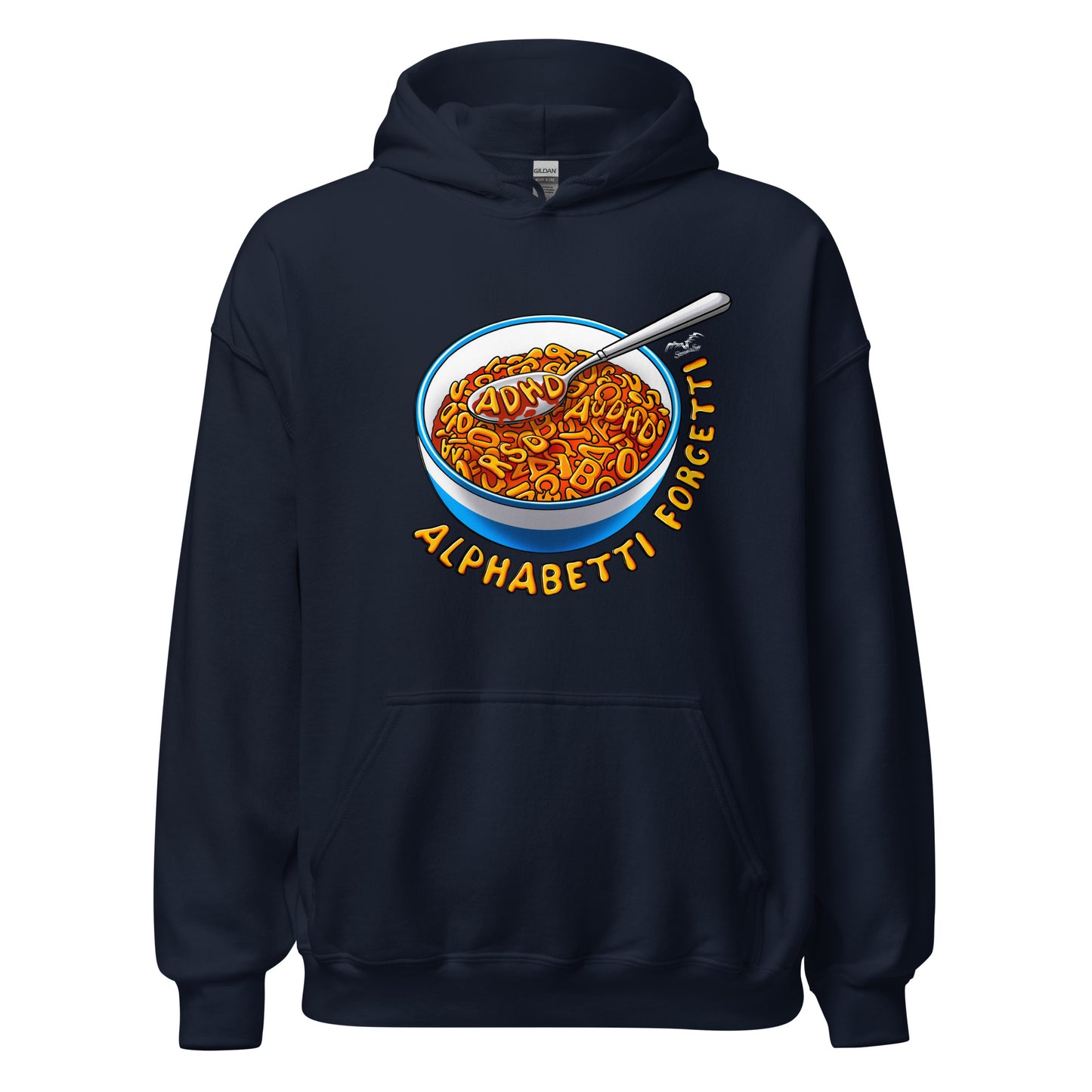 adhd spaghetti hoodie by stormseye design navy blue