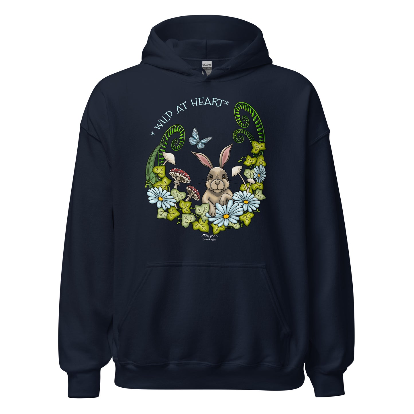 wild at heart rabbit hoodie by stormseye design, navy blue