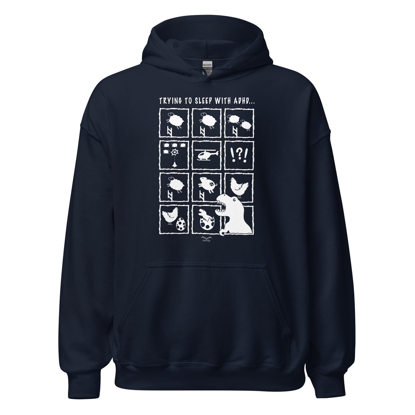 adhd insomnia hoodie by stormseye design, navy blue