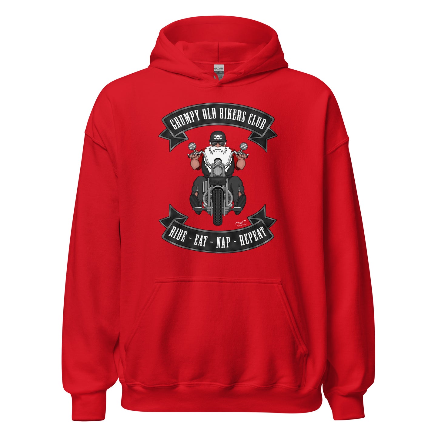 grumpy old biker hoodie bright red by stormseye design
