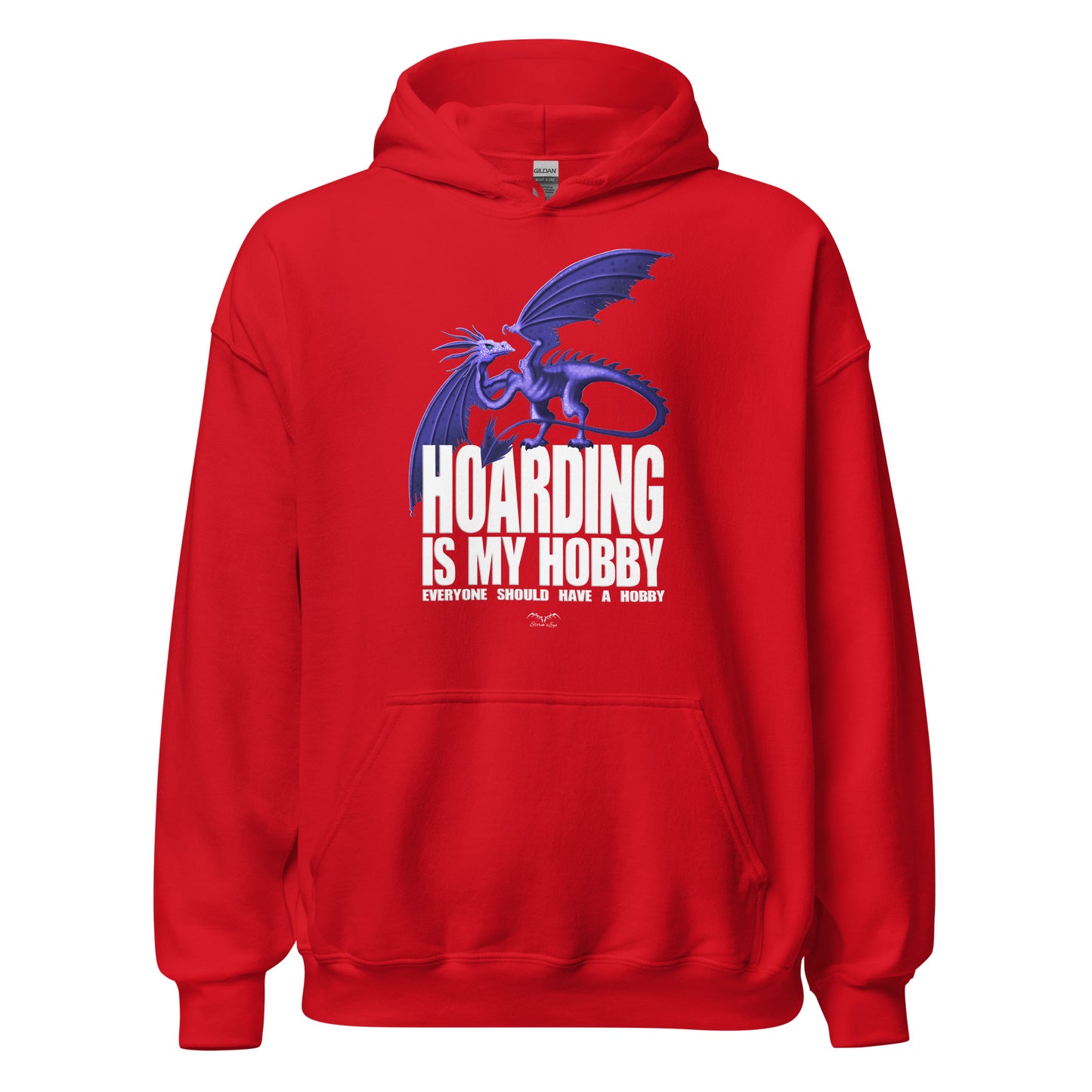 hoarding is my hobby dragon hoodie, bright red, by Stormseye Design