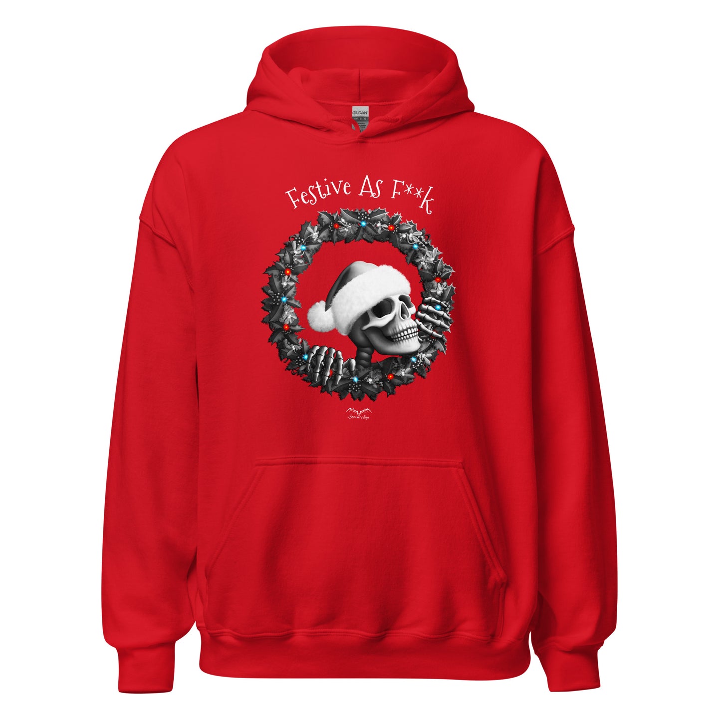 stormseye design festive AF christmas hoodie flat view red