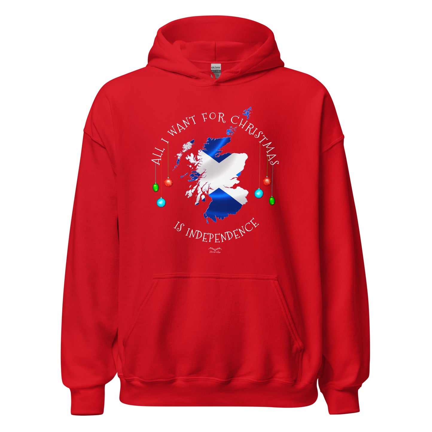 stormseye design christmas scottish independence hoodie flat view red